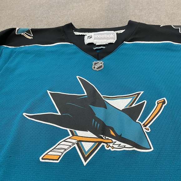 San Jose Sharks Jersey Boys L/XL Teal Blue NHL Hockey Reebok Youth - Picture 2 of 11